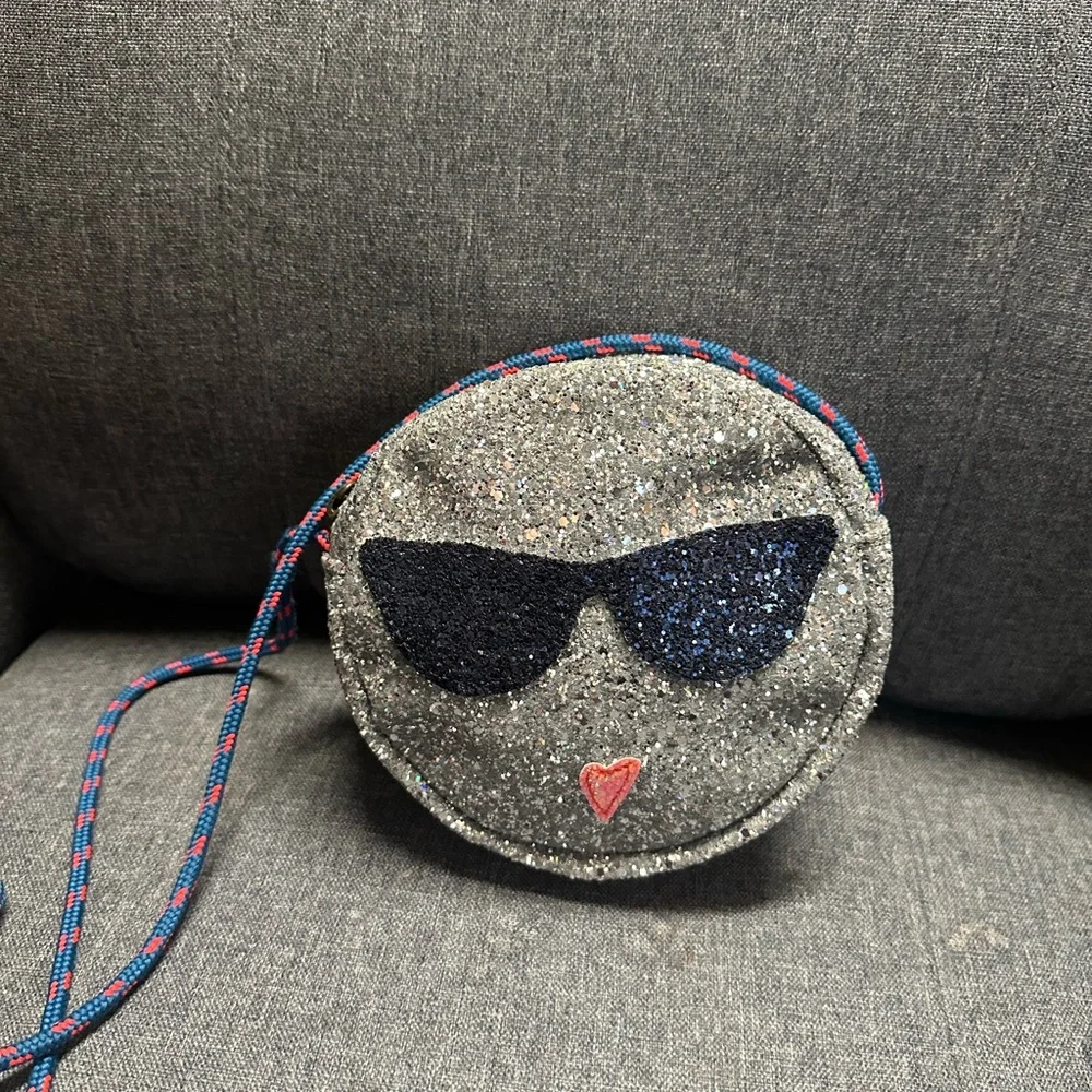Crewcuts Silver Glitter Emoji Crossbody Bag